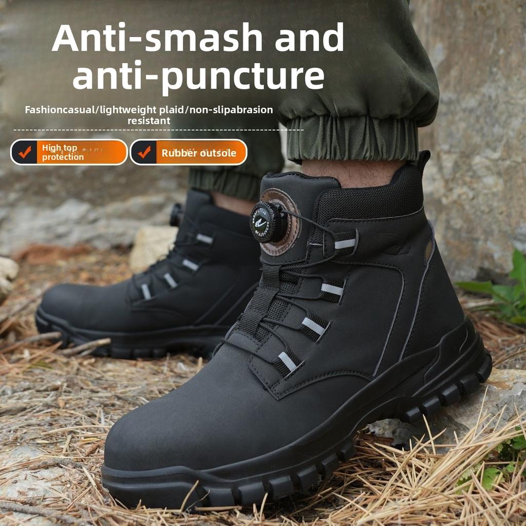 Men's Safety Shoes Rotating Button Men's Boots Anti-smash Anti-puncture Working Shoes with Protection Breathable Work Shoes