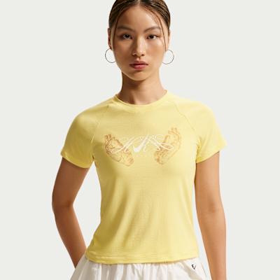 Nike Moon Shoe T Shirts Women s 797 Soft Yellow Crew Neck Moderate XS