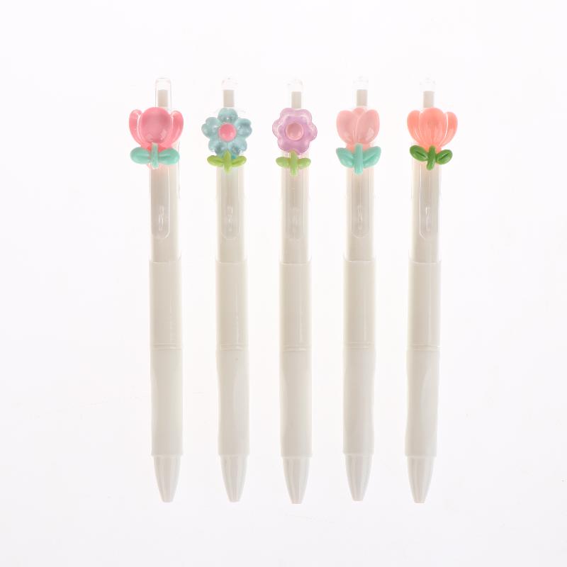 5/10Pcs Cute Sweet Tulip Flower Gel Pens Quick-Dry Ballpoint Pens 0.5Mm Black Ink Pen Office School Stationery Supplies