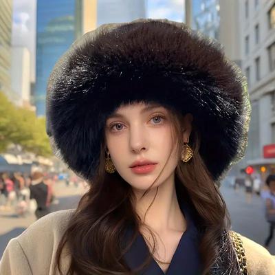 Herbst Winter Dick Warm Damen Mode Mütze Einfache Pelzmütze Randlos Plüsch Flauschig Skifahren Reiten Fischer Imitation Nerz Damen Mongolei Mütze Hüte