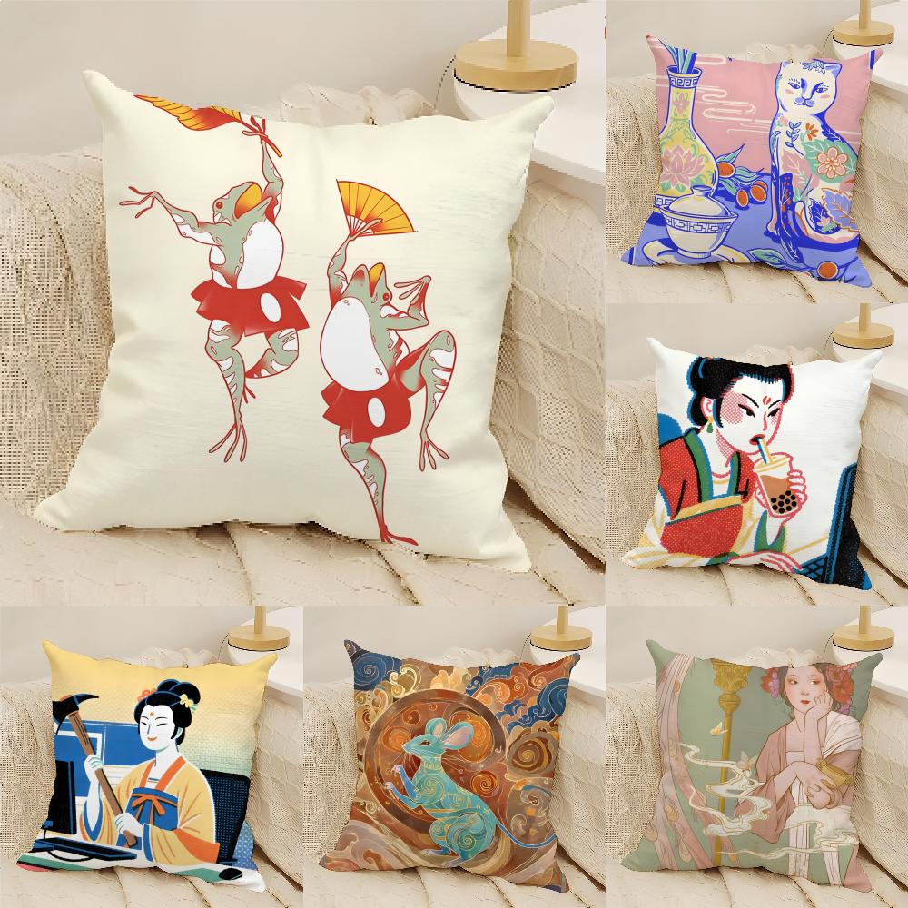 Retro Japanese Style Prints Pillow Case Home Living Room Decoration Linen Pillowcover Pillow Cases Cushion Cover