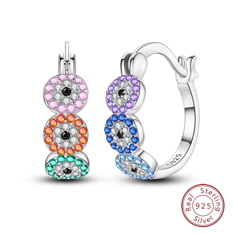 New 925 Silver Hope Rainbow Flower Earrings For Women Sparkling Colored Zircon Star Koi Earrings Fashion Party Jewelry