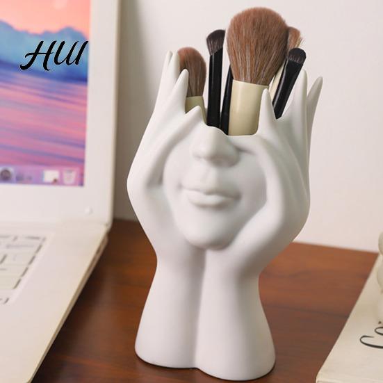 Desk Accessories Holder Vintage Pen Dried Flowers Vase Resin Makeup Brush School Home Supplies Desktop Stationery Organizer for Office Accessory