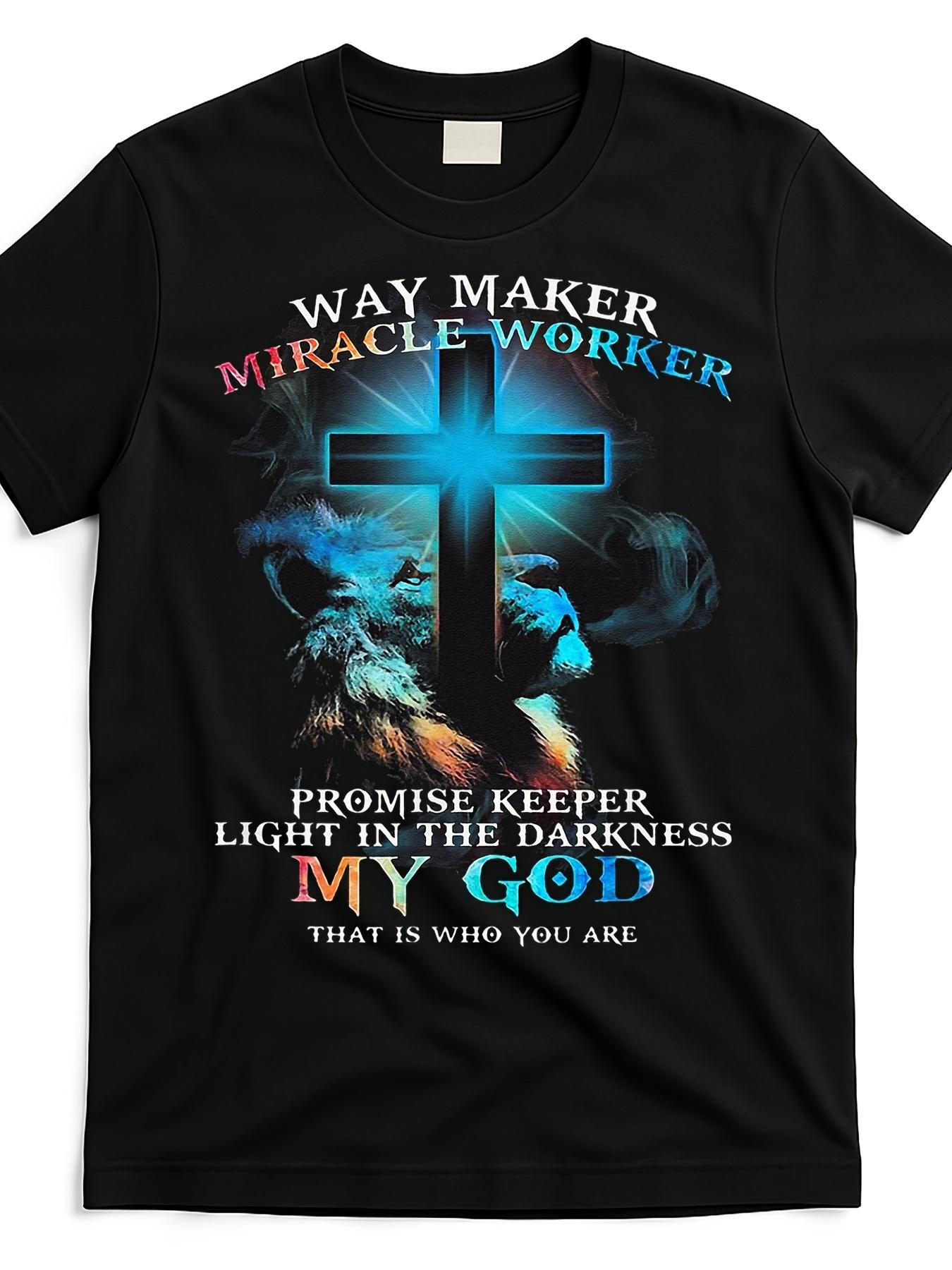 

Way Maker Miracle Worker Jesus Lion Graphic ChristianInspirational Scripture Design100 cotton Oneck printed mens Tshirt 4XL