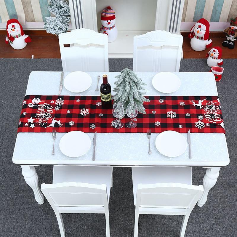 Christmas Table Runner Red Black Plaid Fabric Decor Dining