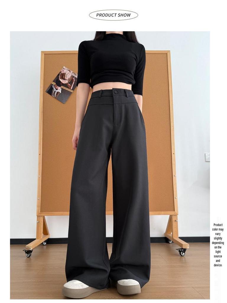 Women's French Style High-Waisted Wide-Leg Suit Pants - Spring/Summer Draping Straight-Leg, Slim Fit, Casual Long Pants