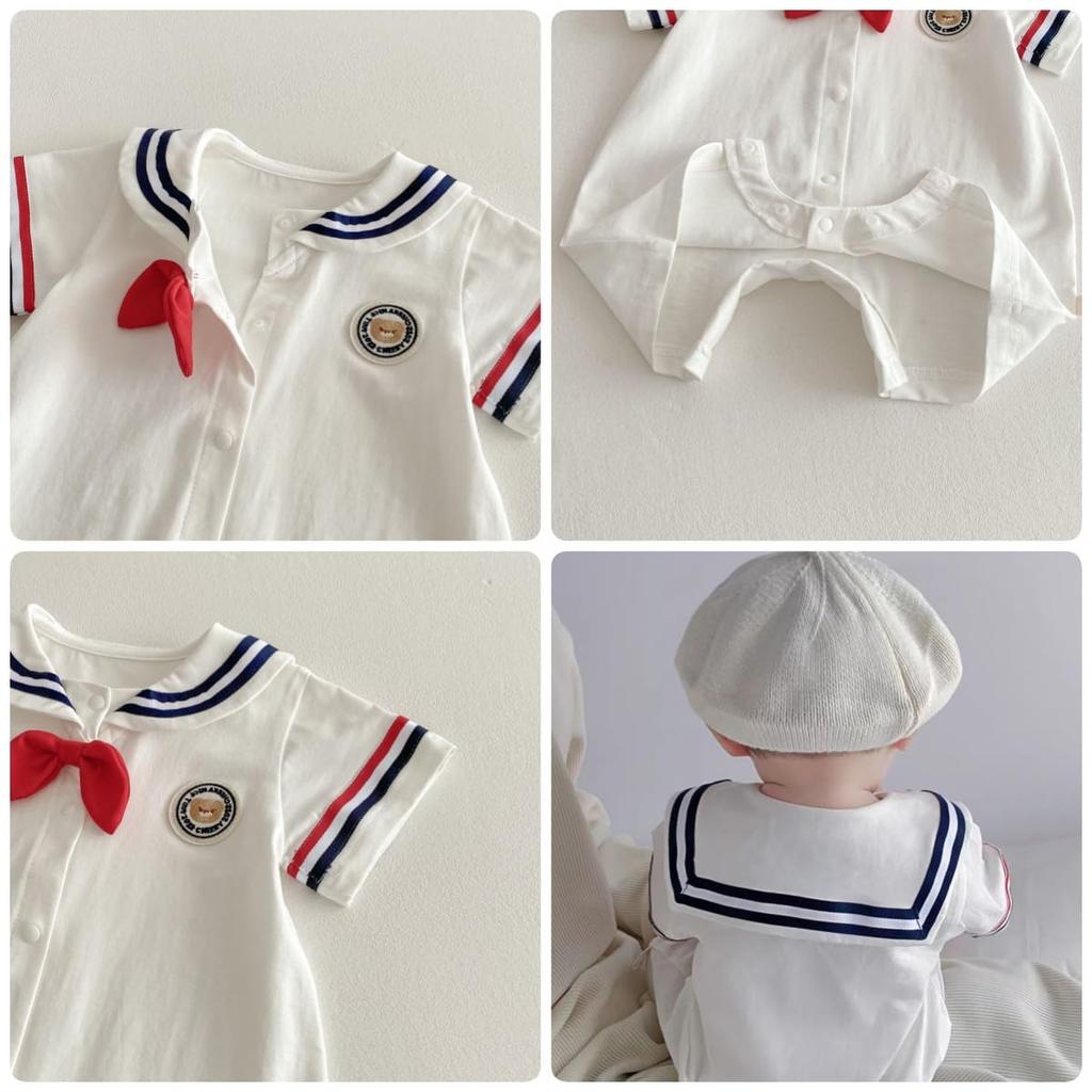 YIN OON Baby Clothes for Boys and Short Sleeve Romper Coverall with Sailor and Marine Perfect for Photo Size 80 Girls, Collar, Children's Outerwear,