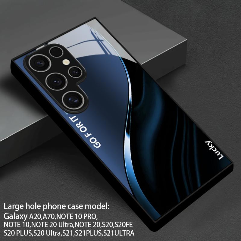 Blue Tone Curved Pattern 2D Phone Case for Samsung S26 S25 S24 S23 S22 S21 S20 A56 A36 A16 Tempered Glass Protective Cover