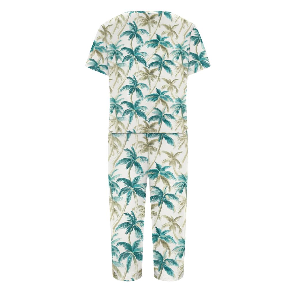 2 Piece Sets For Women Short Sleeve Top And Pants With Pockets Workout Soft Print Sets