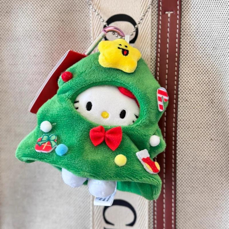 10Cm Hello Kitty Plush Keychain Christmas Tree Shaped Cartoon Stuffed Doll Backpack Hanging Chain Detachable Keychain Fans Gift