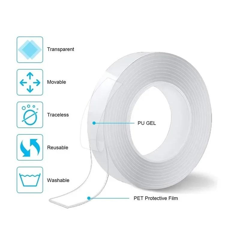 Nano Double-sided Tape Traceless Waterproof Strong Adhesive Tape Reusable Heat Resistant Invisible Gel Kitchen Bathroom Supplies