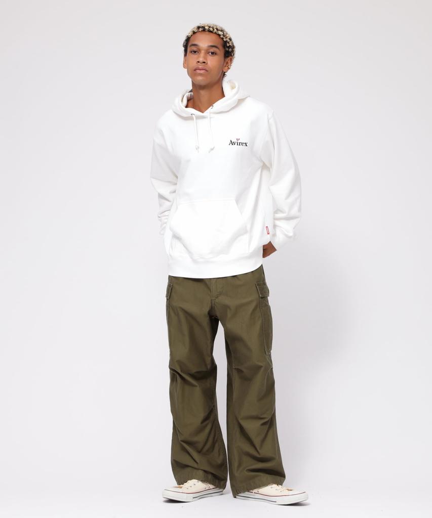 AVIREX EMBROIDERY LOGO & WISHES PULLOVER HOODIE(WEB&DEPOT Exclusive) 783-4231010 XL white