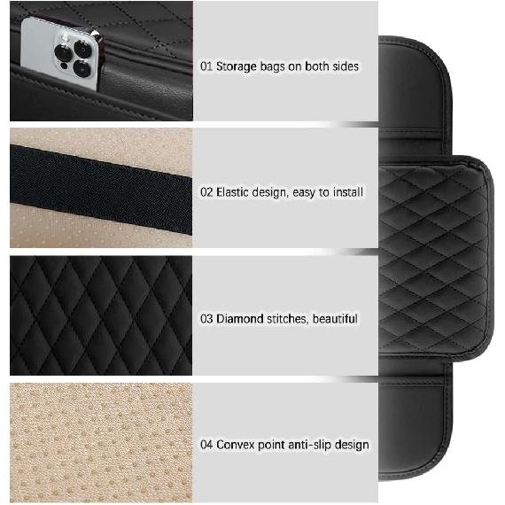 Arm Rest Cover For Car,Leather+Memory Foam Center Console Cover With Storage Bags,Universal Middle Console Cover Car Accessories Interior For Most