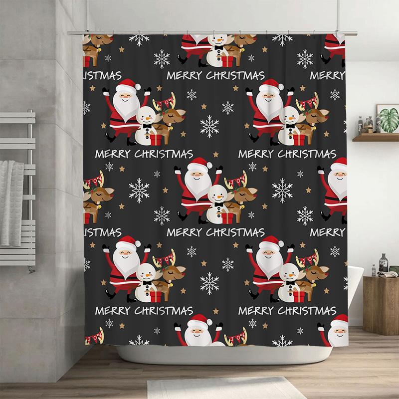 

Tu Christmas Shower Curtain Festive Holiday Decor Merry Xmas Bathroom Set Waterproof Holiday Home Decor Merry Christmas Gift W60H190(CM)-1 Pcs