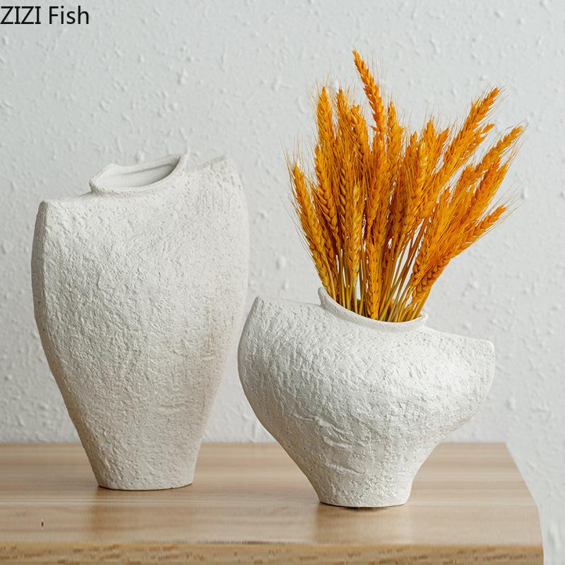 Creative Retro White Ceramic Vase Minimalism Flower Pots Desk Decoration Flowers Arrangement Floral Vases Room Aesthetic Decor