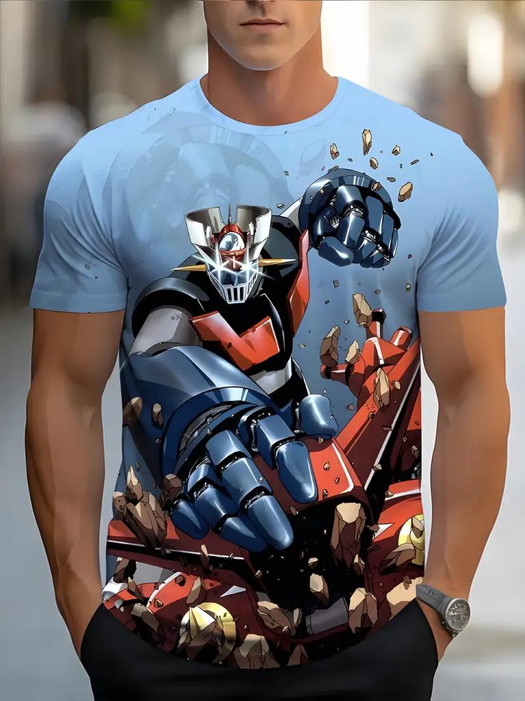 Classic Anime Mazinger Z Robot 3D Printed T-shirt Summer Men's Cartoon Short Sleeved Shirt Harajuku Street Casual Round Neck Pullover