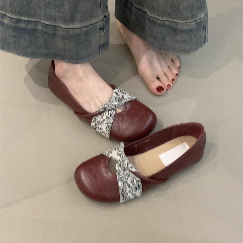 Retro Mary Jane shoes femininity elegant simple round head shallow mouth soft sole ballet shoes