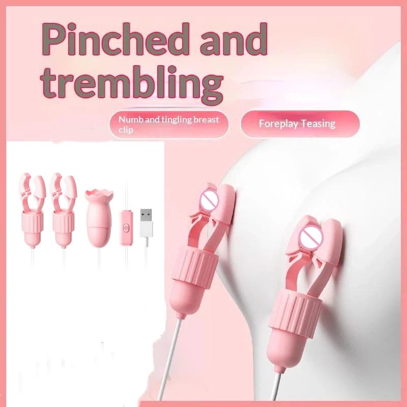 Nipple Clamps Vibrator Breast Massage Tongue Licking Sucking Vibrating Clit Stimulator Female Maturbator Adult Sex Toy For Women