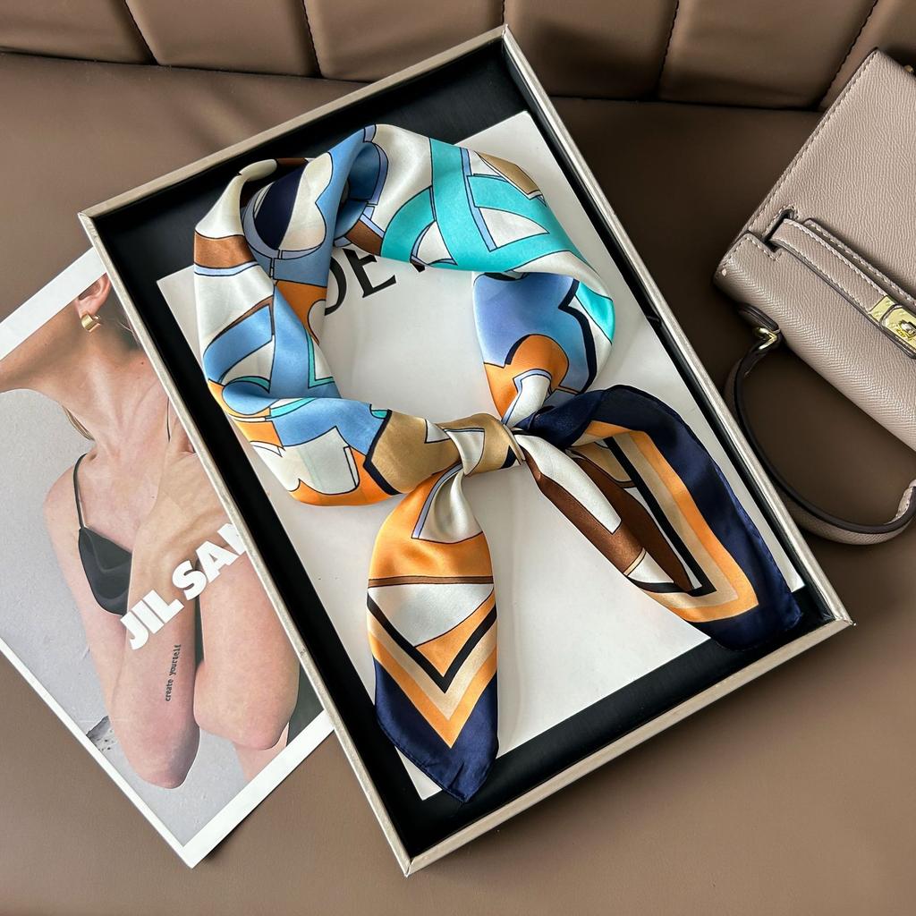 Hedvábný šátek pro ženy, módní všestranný, vysoký smysl, 70 čtverečních stop, ochrana krku, šátek, retro šátek, taška