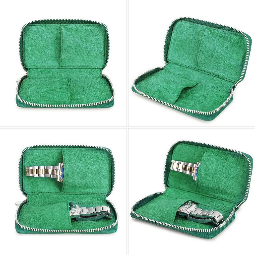 Handmade Genuine Leather 2 Slots Watch Case for Women Zipper Men Watch Storage Pouch Watch Collection Display Box Travel Watch Bags