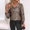 Women's spring new trend loose v-neck leopard print casual long-sleeved top