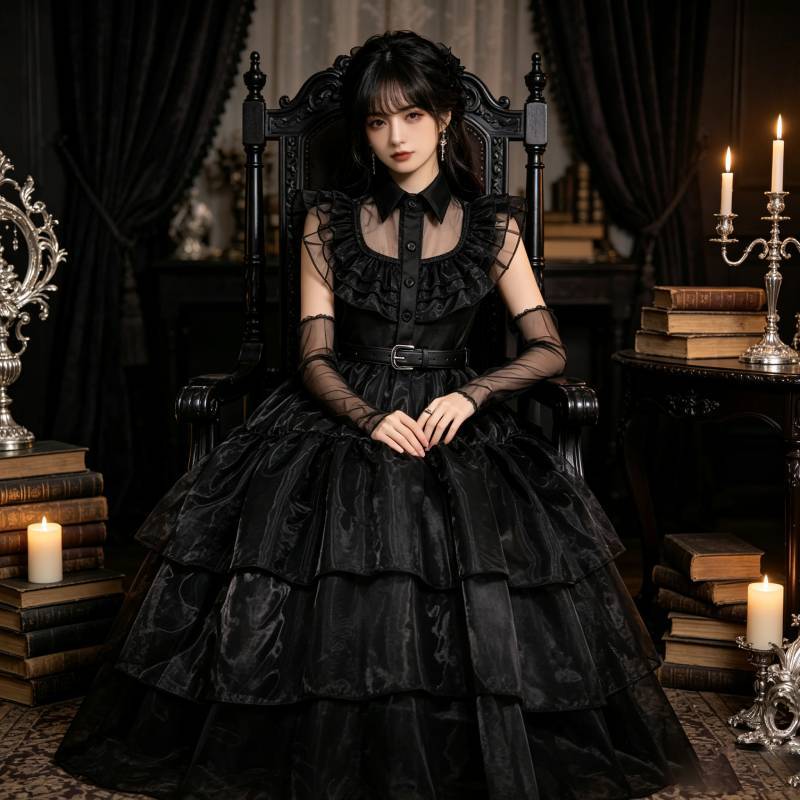 Costume Cosplay Enfant Mercredi Addams avec Robe en Mousseline pour les Fêtes d'Halloween