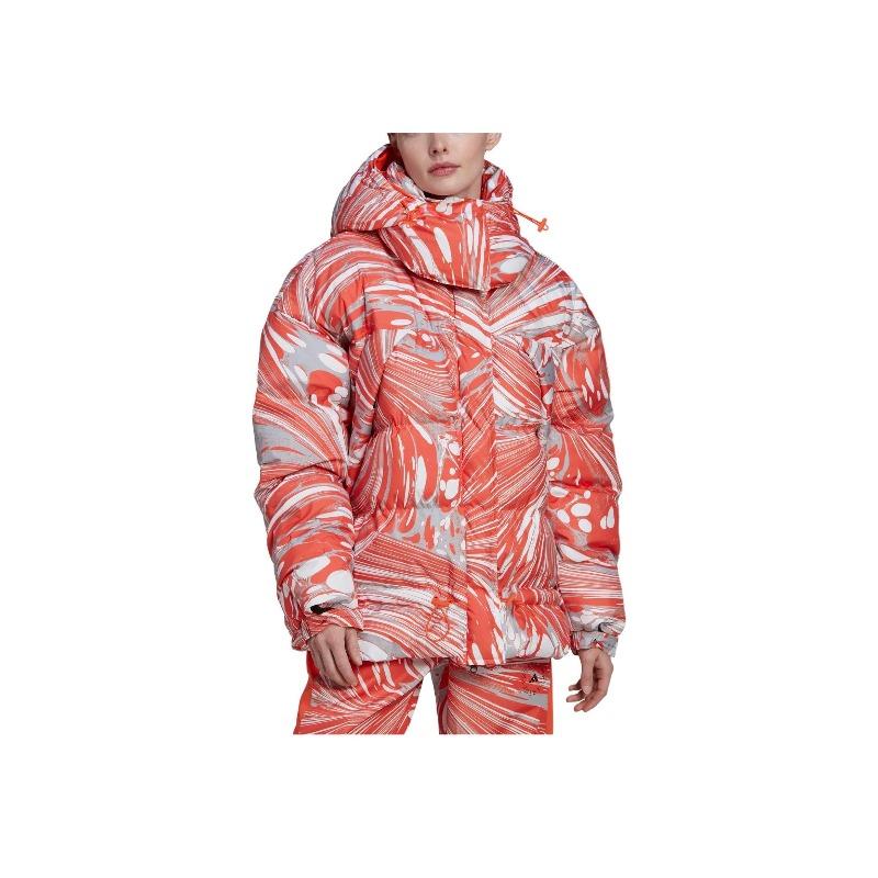 adidas Hooded Logo Print Drawstring Cotton Jacket Women Jacket Orange HI6087