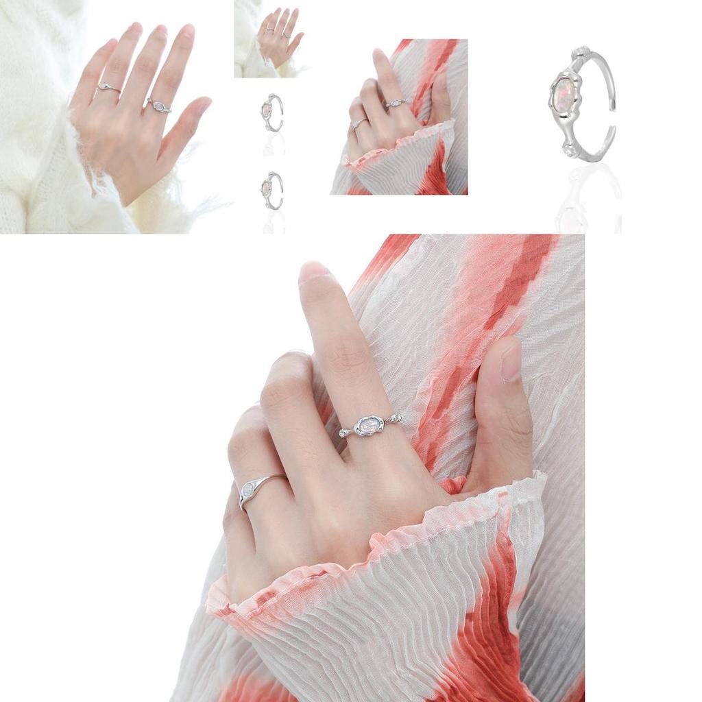 Chic Minimalist Opal Ring For Women Stylish Copper Open Finger Ring Geometric Design 2023