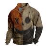 Men's Casual Fashion Christmas Printed Hoodless Sweatshirt Wide Men's Loose Button Stand Collar Hooded Sweatshirt