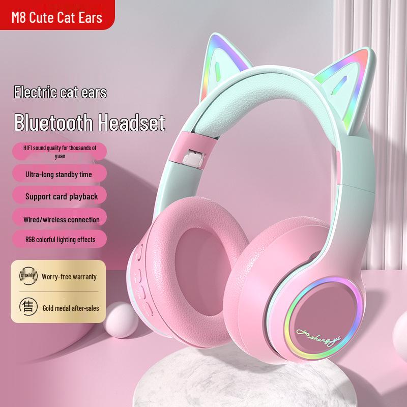 Wireless Bluetooth Cat Ear Headphones - Noise Cancelling, Over-Ear, Gaming & Music for Kids & Computers