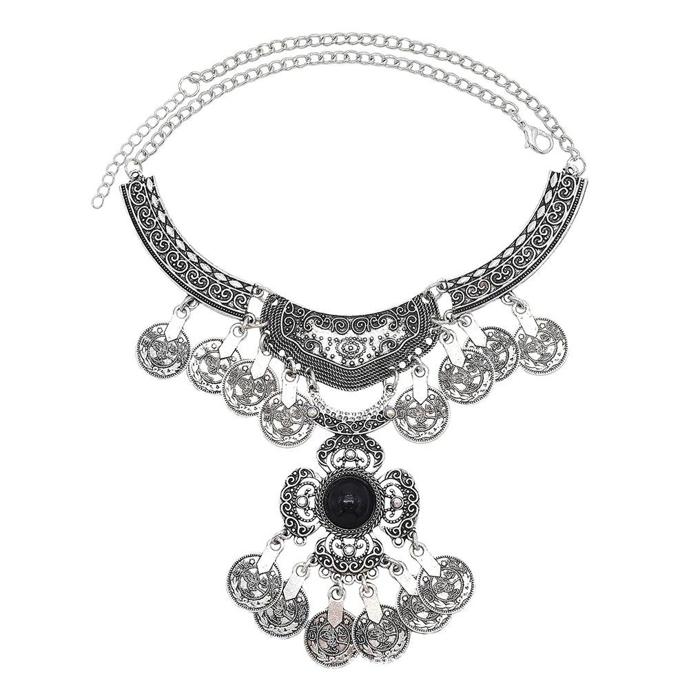 Vintage Collar Metal Engraved, Alloy, Fringed Pendant Necklace