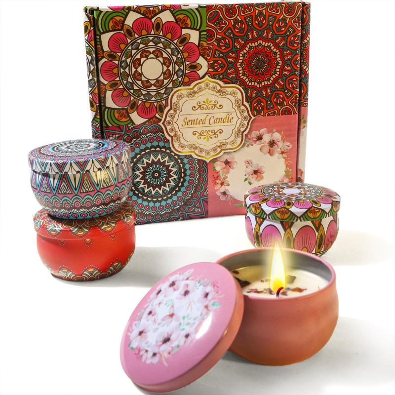 

Набор из четырех ароматических свечей из соевого воска с сухоцветами для ароматерапии в спальне 6x4cm Dried Flower Scented Candle