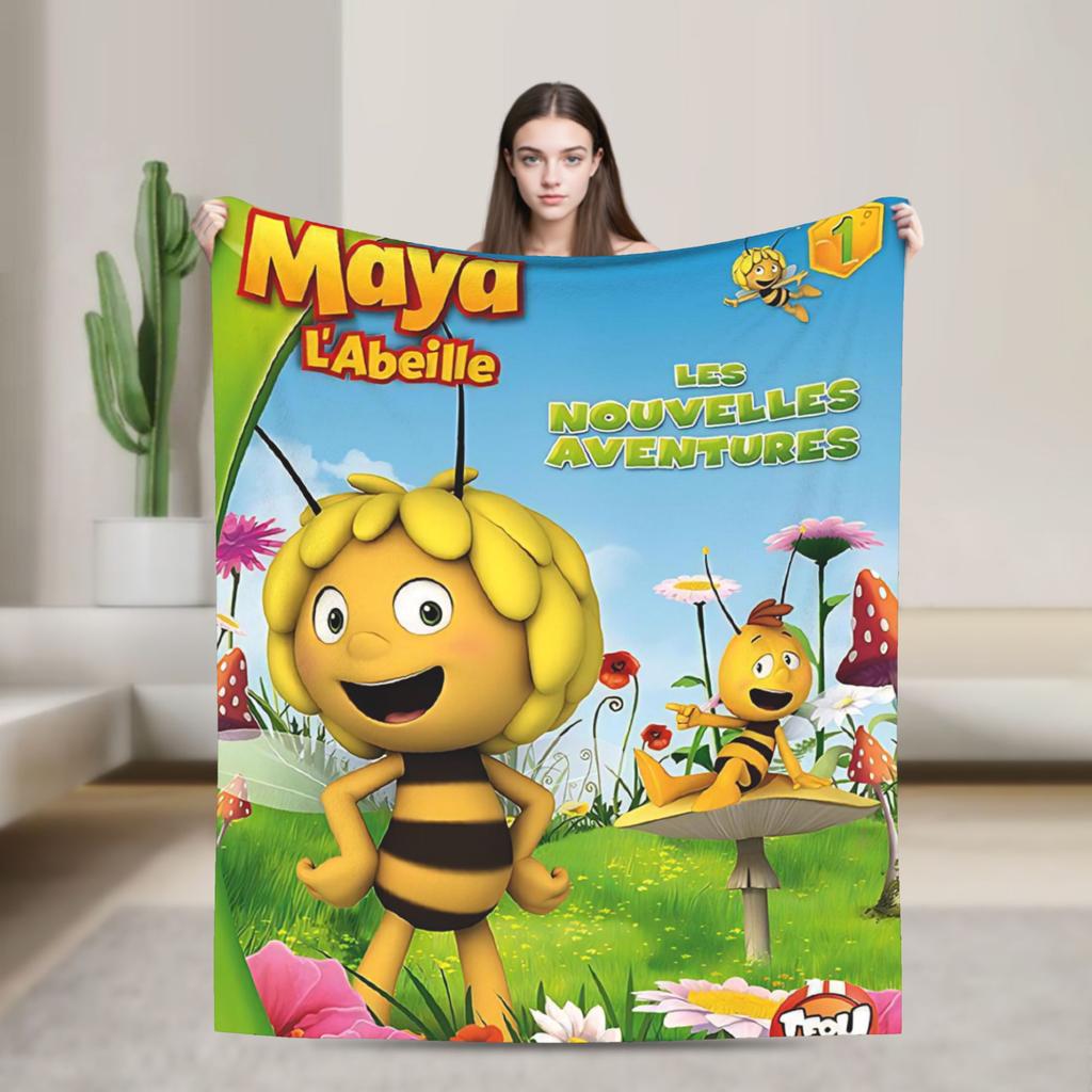 Maya The Bee With Flowers Cartoon Throw Blanket for Couch  Fuzzy Soft Plush Blanket 50x60 Inches Multiple Sizes Bedspreads