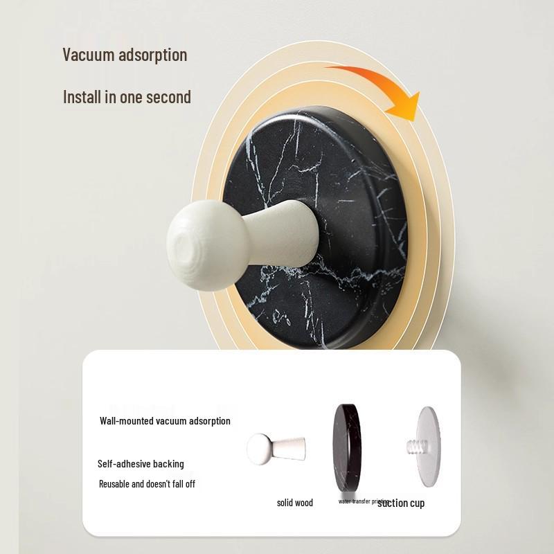 Newcomer Discount: Strong Adhesive No-Drill Suction Cup Hook with Wood & Marble Grain, Free Shipping