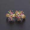 AIBEF Multi-layer Rainbow Flower Adjustable Rings Luxury Cubic Zirconia Crystal Opening Finger Rings For Women Jewelry Gift