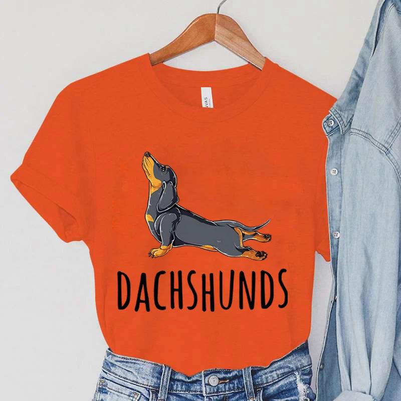 Stretching Dachshunds Women Short Sleeve Graphic Tshirt Summer Harajuku Hip Hop Dog Clothing Women Fashion Dachshunds TShirts
