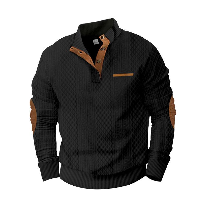 

Autumn and Winter New Men s Outdoor Jacket Jacquard Plaid Casual Collar Long-sleeved Sweater Men s Tops XXXL чорний