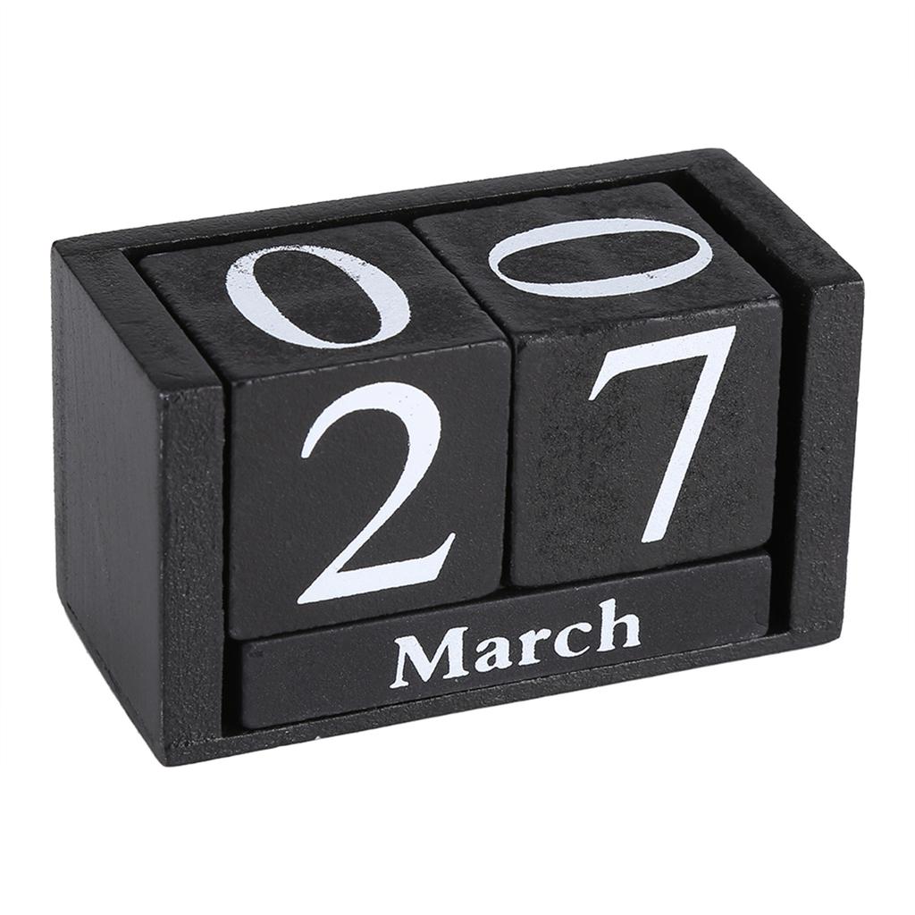 Vintage Wooden Calendar Desktop Wood Block Month Date Display Home Office Decoration