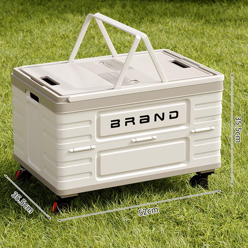 Folding Outdoor Camping Organizer with Wooden Lid - Car Trunk Storage Box