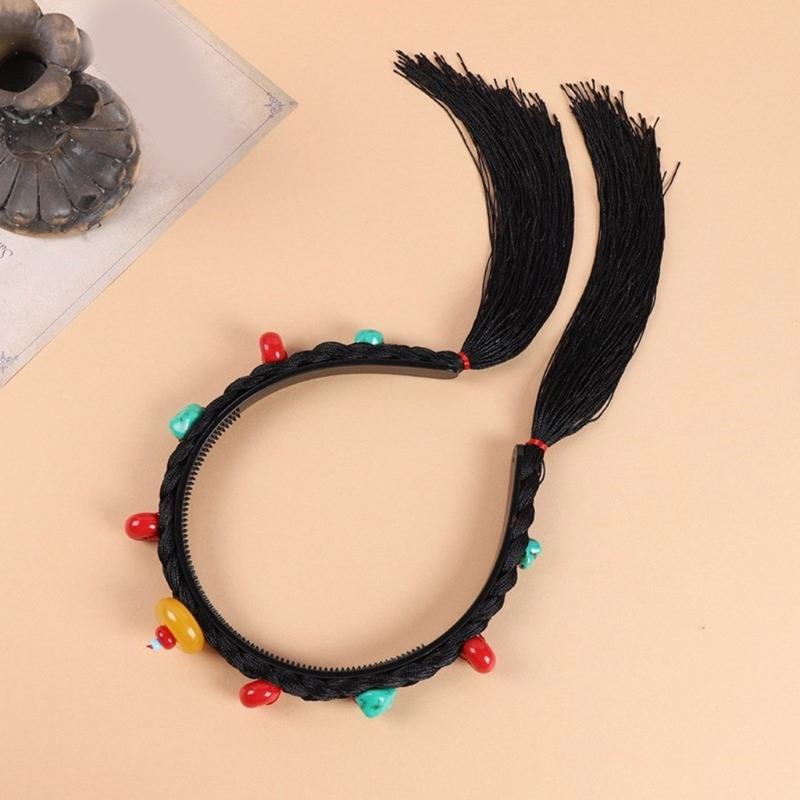 Simulation Wigs Headband for Women Chinese Tibetan Style Hair Hoop Music Festivals Photography Proms Party Headpieces