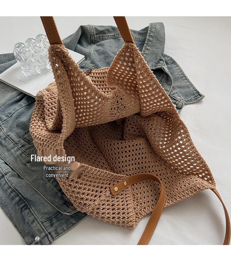 Damen geflochtene Stroh-Schultertasche - Nischenmarkt, Lässiger Stil, Hohlmuster für Urlaub oder Pendeln