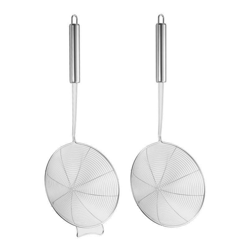 Large Stainless Steel Mesh Strainer Spoon for Draining and Scooping - Double Line Wire with Thickened Hook