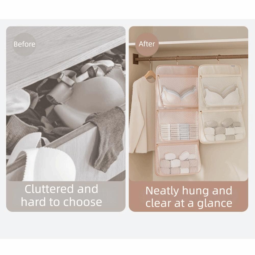 Space-Saving Hanging Clothes Organizer Zippered Mesh Underwear Storage Bag Rotating Hook Foldable Closet Socks Dispenser
