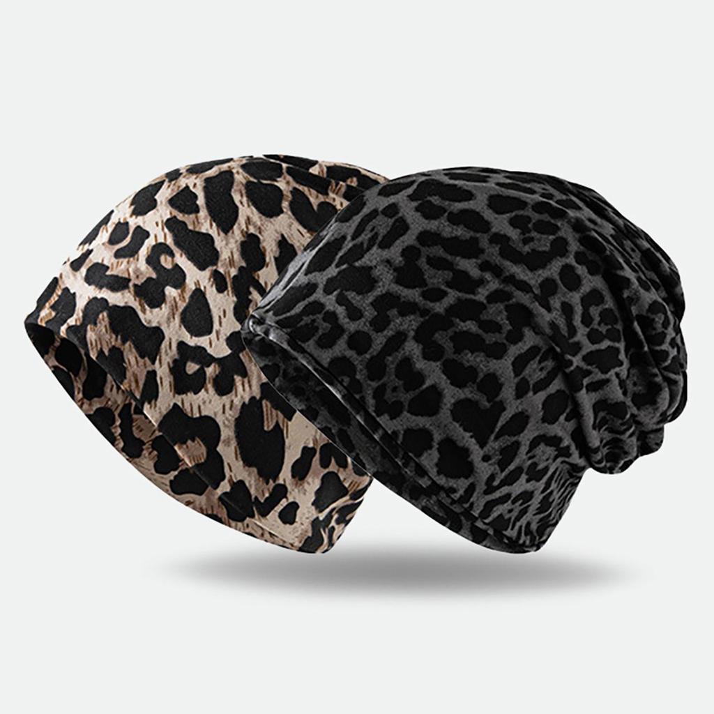 Fashion Leopard Beanies Cap for Women Vintage Knitted Warm Dual-use Skullcap Snood Casual Riding Windproof Pullover Hat