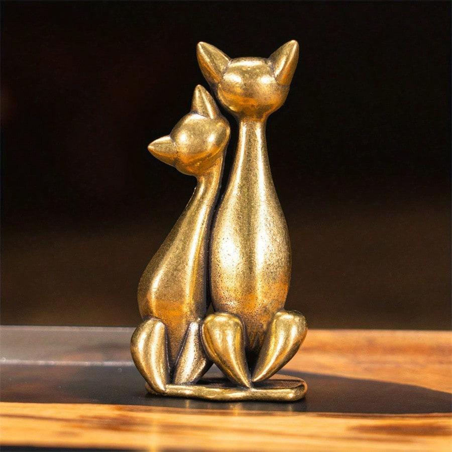 1pc Couple Cat Ornament Vintage Brass Sculpture Art Piece Intertwined Loving Cats Ideal Artwork For Home Office Or Cafe Perfect For Shelf Living Room