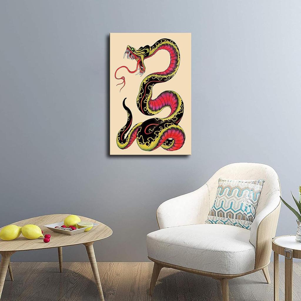 BybiO Japoński Sklep Tatuażu Sztuka Ścienna Vintage Plakat Tatuaż Węża Obraz na Płótnie Plakaty i Druki Sztuka Ścienna Zdjęcia do Dekoracji Salonu Sypialni