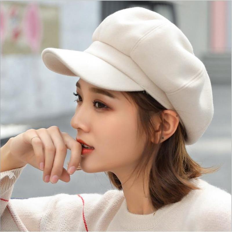 Solid color woolen octagonal hat children's autumn and winter new Bere duck tongue casual fashion green painter British hat