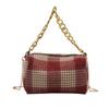 Stylish Korean Color Block Handbag For Women 2024 Spring Vintage Fashionable Woolen Plaid Crossbody Bag In Red And Black