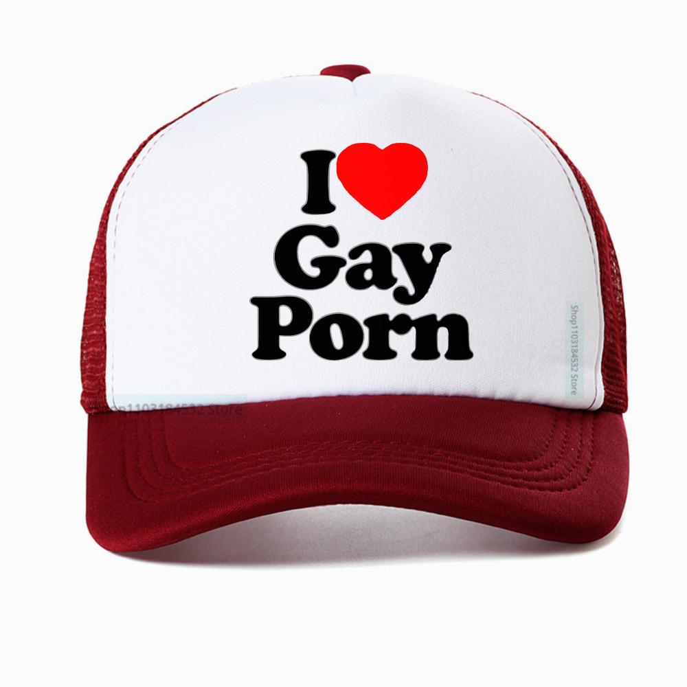 I Love Gay Porn Baseball Cap Unisex Summer Casual Adjustable Snapback Streetwear Breathable Sun Hat Mesh Trucker Cap
