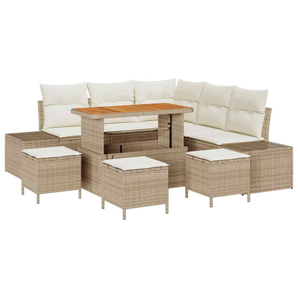 Garden Sofa Set with Cushions 9 pcs Beige Poly Rattan